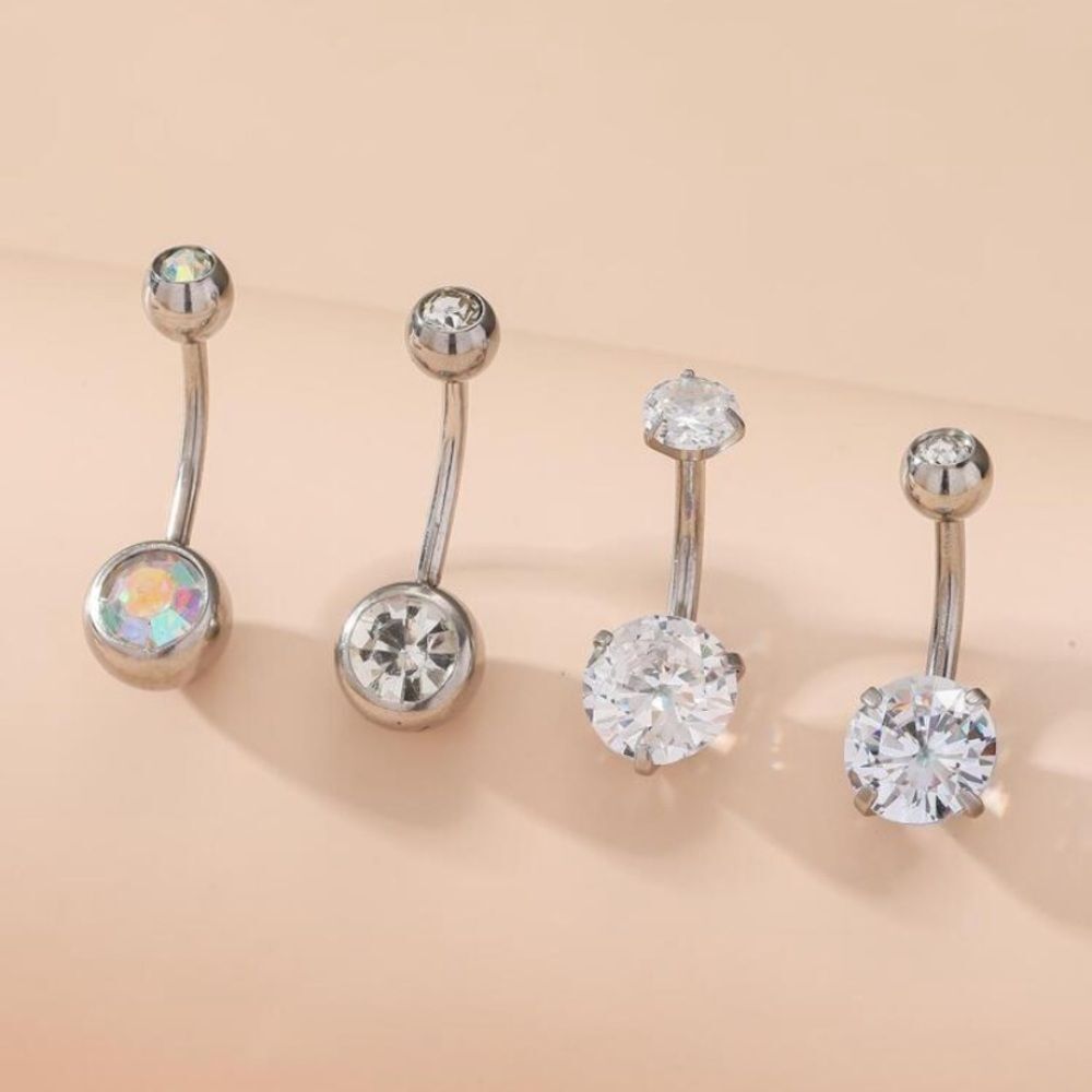 3for$20 HUGE DEAL 4pcs Rhinestone Decorated l Navel Piercing Ring belly piercing